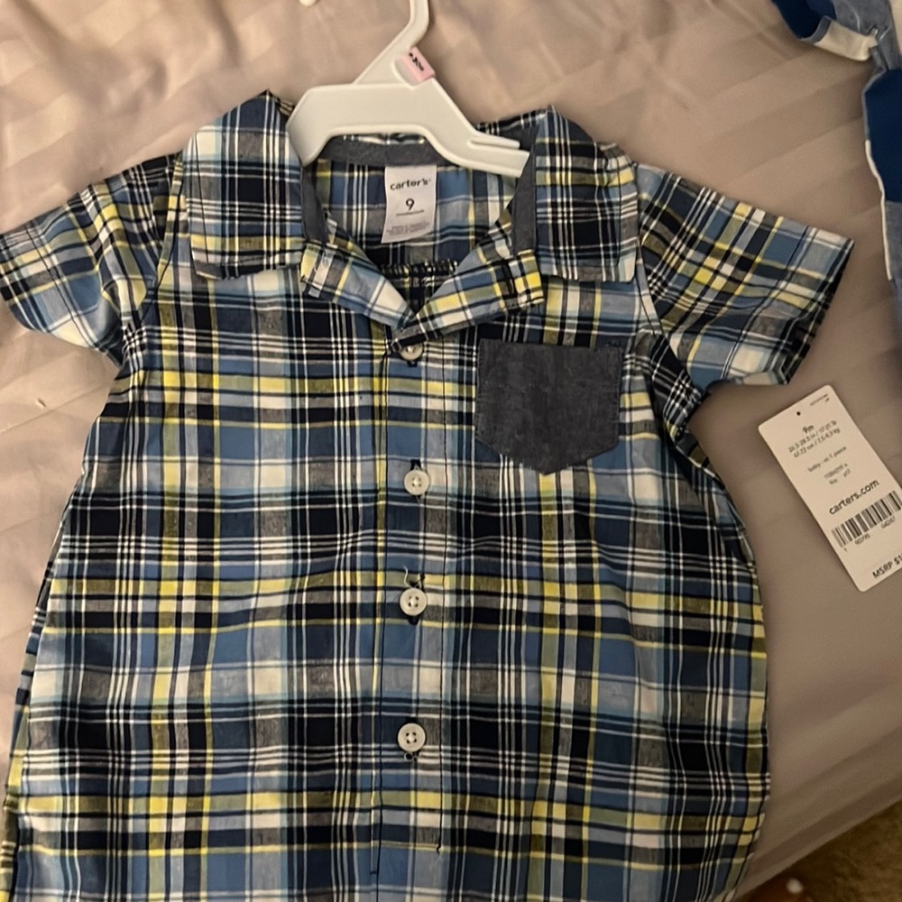 Boys 9 month super cute plaid romper NWT